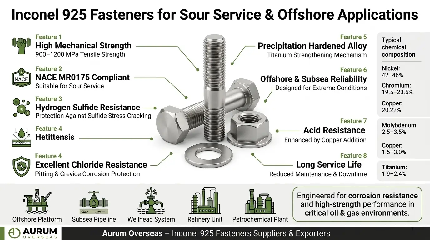 Inconel 925 Fasteners Features for Sour Service Oil and Gas Applications with High Strength and Corrosion Resistance