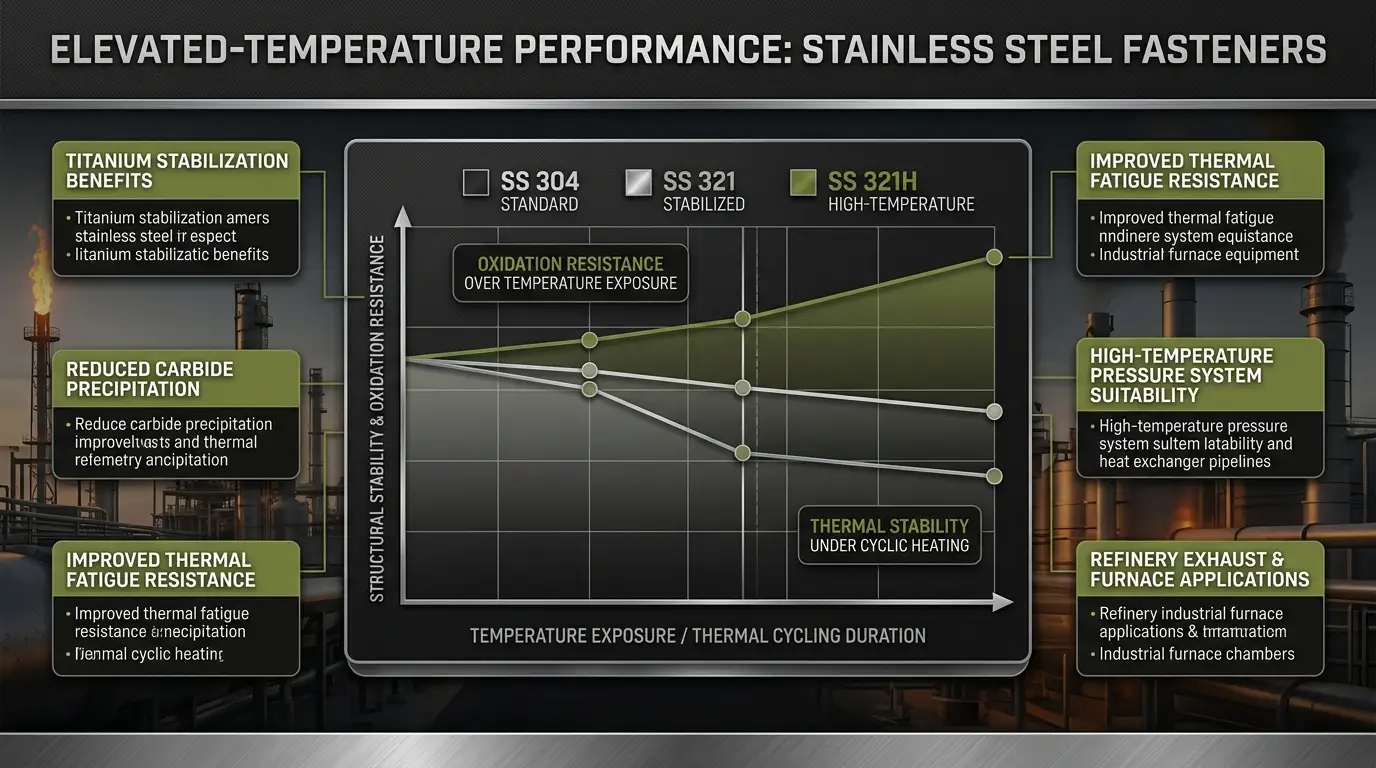  Aurum Overseas SS 321 and SS 321H stainless steel fasteners graph showing oxidation resistance and high-temperature stability comparison
